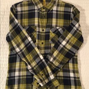 Men’s Analog Button Front Shirt Black Gray Green Plaid 100% Cotton Flannel M